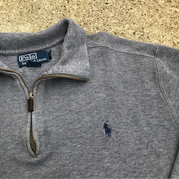 1990s Polo Ralph Lauren Gray/Blue half zip sweater - Picture 2 of 3